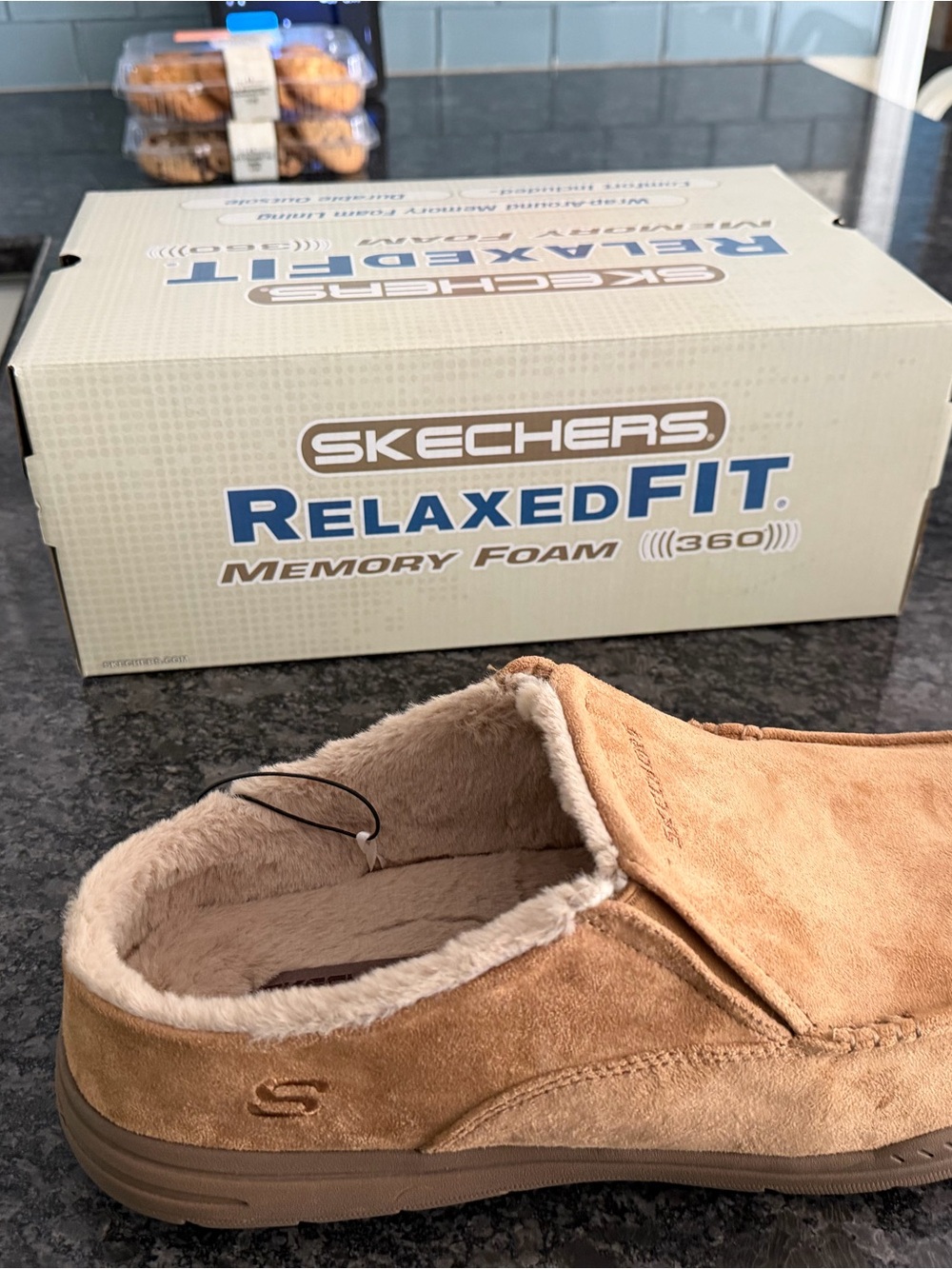 Skechers Relaxed Fit Men’s Slip-On Mule - Tan Suede with Cream Lining